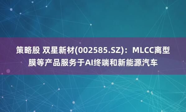 策略股 双星新材(002585.SZ)：MLCC离型膜等产品服务于AI终端和新能源汽车
