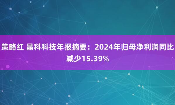 策略红 晶科科技年报摘要：2024年归母净利润同比减少15.39%