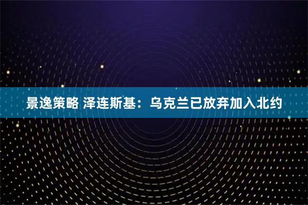 景逸策略 泽连斯基：乌克兰已放弃加入北约